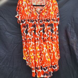Simply Aster Short Sleeve Orange and White Blouse